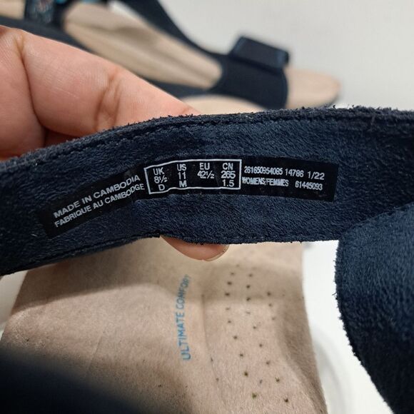 Clarks Amanda Step Riptape Summer Comfy Sandals  Navy Suede Size 11 - Picture 7 of 13